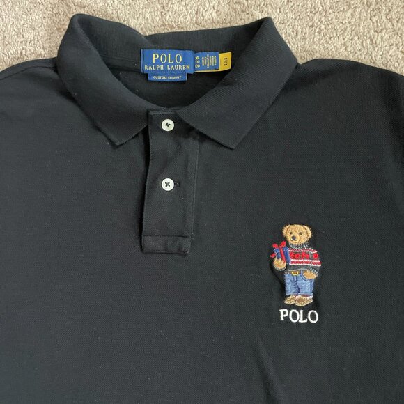 Polo Ralph Lauren Shirt Mens XL Black Embroidered Holiday Bear Polo Long Sleeve - Picture 3 of 5